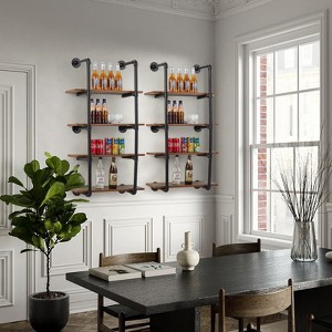 4 Tier 30 Inch Industrial Pipe Shelving, Floating Book Shelves, Storage Hanging Shelves with Towel Bar for Bathroom Organizer Kitchen Plants Office - 1 of 4