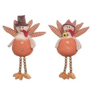 Transpac Plush Turkey Shelf Sitter Decorative Figurine with Bead Legs for Fall Harvest Indoor Tabletop or Mantel Decoration - 1 of 1