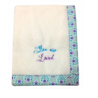 Bacati - Paisley Lilac/Purple/Aqua White You are Loved Embroidered Blanket