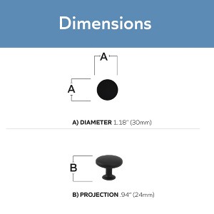 Admira Matte Black 1- 3/16 Dia. Cabinet Knob - 1 of 4