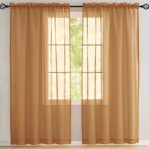 Home Mart Goods Gold Sheer Window Rod Pocket Curtain Set 90" Inches Long (2 Panels) - 1 of 3