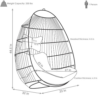 Julia Red Wicker Hanging Egg Chair with Cushions