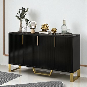 Modern Sideboard Buffet Cabinet with 4 Doors, Adjustable Shelves, Gold Metal Legs & Marble-Style Top for Kitchen, Dining Room, Living Room Storage - 1 of 4