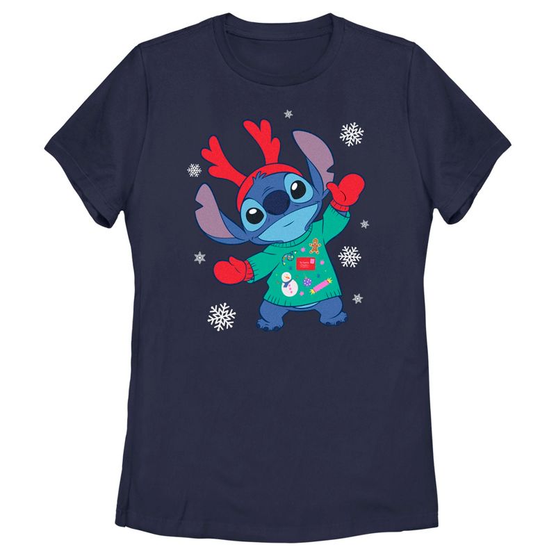 Women's Lilo & Stitch Christmas Outfit Stitch T-Shirt, 1 of 5
