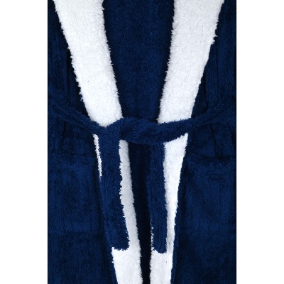 Navy and White Fleece Hooded Kids' Robe, Size 6-7