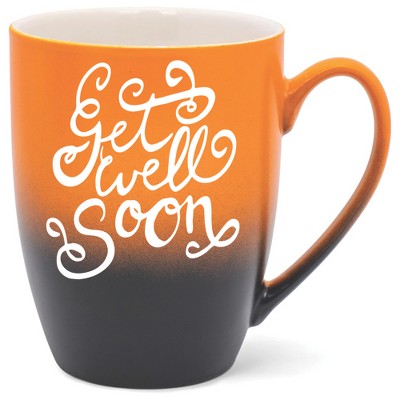Elanze Designs Get Well Soon Two Toned Ombre Matte Orange and Black 12 ounce Ceramic Stoneware Coffee Cup Mug
