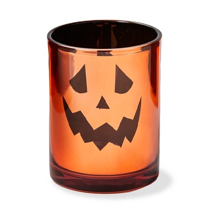 TAG Halloween Jack O'Lantern Orange Mercury Glass Tealight Candle Holder, 3.0 x 3.0 x 3.5 inch