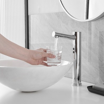 Polished Chrome Touchless Vessel Sink Faucet with Drain Assembly