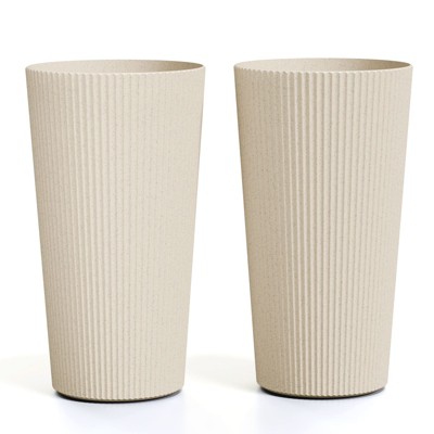 SEVOBAL 2 Piece Planters, Flower Pot with Stand, Mid-Century Modern Home Decor for Balcony Garden