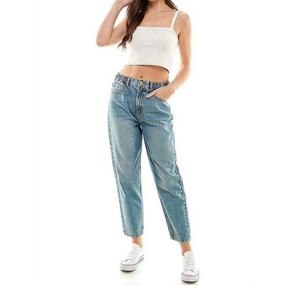 Women's Elastic Waist Ankle High Rise Denim - Blue Age