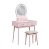 NicBex 31.5" Makeup Vanity Desk with Mirror and Stool,Retro Makeup Table with Storage Drawers for Bedroom,Pink - 3 of 4