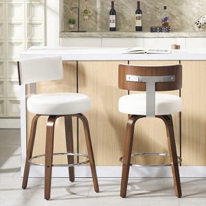 Bekrvio 26" Faux Leather Swivel Bar Stools Set of 1/2/3/4,Mid Century Modern Counter Chairs with Wood Legs and Curved Back for Kitchen Island - 1 of 4