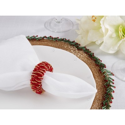 Red and White Glass Beaded Napkin Rings Set of 4