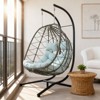 AEELLEEA Egg Swing Chair with Stand Cushion Strong Load Bearing 2 Person Hanging Wicker Hammock Chair for Indoor Outdoor Garden Patio Blue - 3 of 4