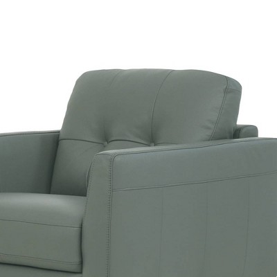 Radwan Pesto Green Leather Accent Chair with Wood Legs