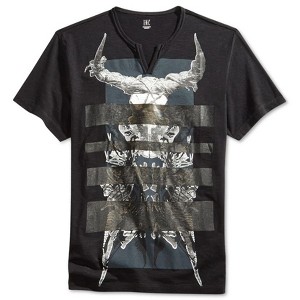 I.N.C International Concepts Mens Striped Split Neck Graphic T-Shirt, Black, X-Large - 1 of 1