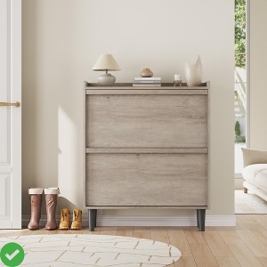 Shoe Cabinet with 2 Flip Drawers Wooden Shoe Organizer w/Adjustable Shelf Shoe Storage - 1 of 4