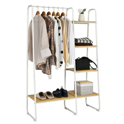 Cosway Metal Garment Rack Free Standing Closet Organizer w 5 Shelves Hanging Bar