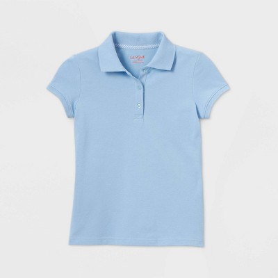 Girls' Short Sleeve Stain Release Uniform Polo Shirt - Cat & Jack™ Light Blue L Plus