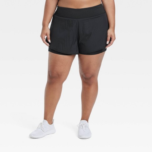 Women s Woven High rise 2 in 1 Run Shorts 3 All In Motion Black 4x Target