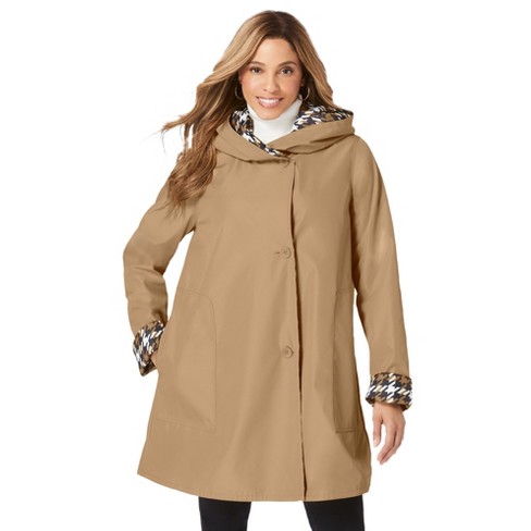 Jessica London Women s Plus Size Reversible A line Raincoat 26 W Soft Camel Graphic Houndstooth Target