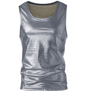 INSPIRE CHIC Men's Round Neck Sleeveless Shiny Disco Party Metallic Tank Top - 1 of 4