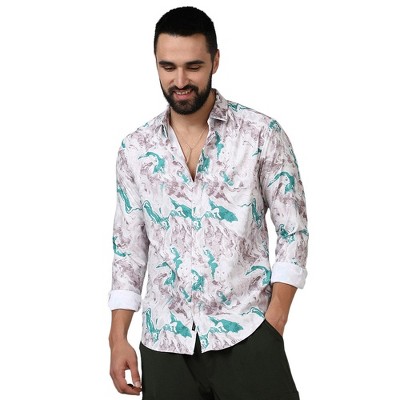 Campus Sutra Men Men's Moon Grey & Sea Green Fluid Marble Shirt
