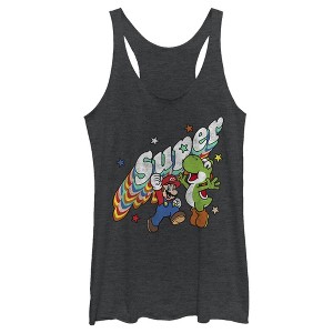 Women's Nintendo Mario and Yoshi Retro Super Racerback Tank Top - 1 of 3