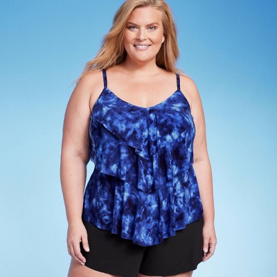 AVENUE | Women's Plus Size V Tiered Tankini Top - black - 14W