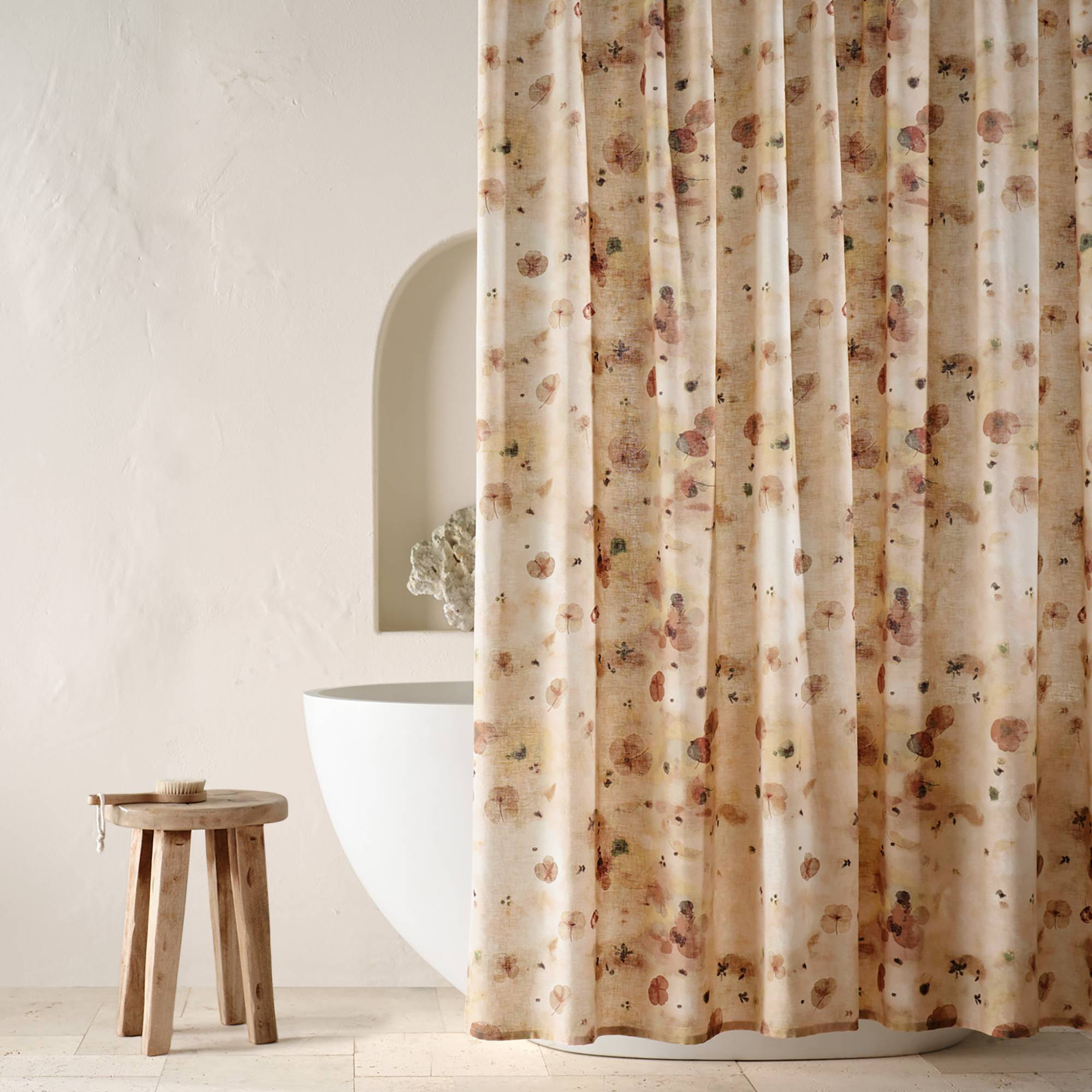 Watercolor Floral Linen Shower Curtain Khaki - Casaluna