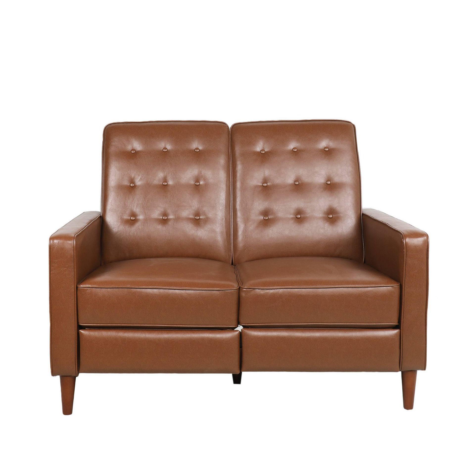 Christopher Knight Home Denison Faux Leather Tufted Loveseat Pushback Recliner Cognac Brown/Dark Espresso