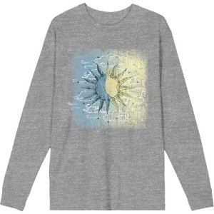 Celestial Tropics Sun Crew Neck Long Sleeve Heather Gray Adult Tee - 1 of 2