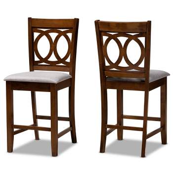 Set of 2 Lenoir Upholstered Wood Pub Chairs Gray/Walnut - Baxton Studio