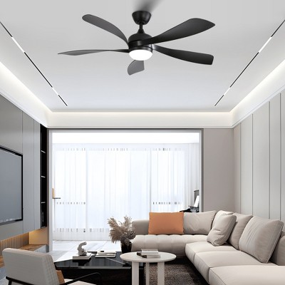 SKRAN 52"Ceiling Fans with Lights and Remote Control, Flush Mount, 5 Blades, Quiet Reversible DC Motor for Living Room, Bedroom, Patios,Black