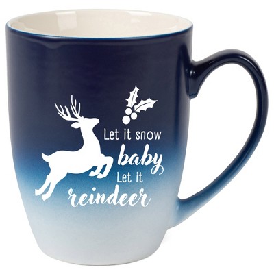 Elanze Designs Let It Snow Baby Let It Reindeer Two Toned Ombre Matte Navy Blue and White 12 ounce Ceramic Stoneware Coffee Cup Mug