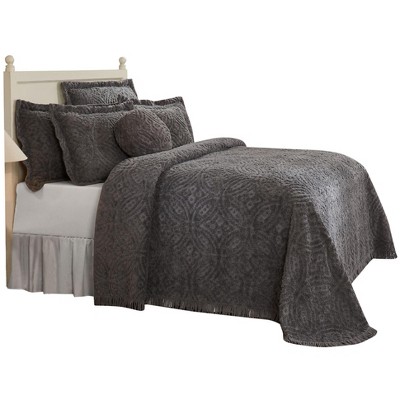 Gray Full Cotton Chenille Tufted Bedspread Set with Shams