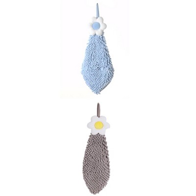 REGALWOVEN Chenille Soft Absorbent Flower Hanging Hand Towels for Bathroom 2 Pcs