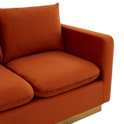 Mid-Century Modern Velvet Loveseat in Orange Marmalade with Gold Frame