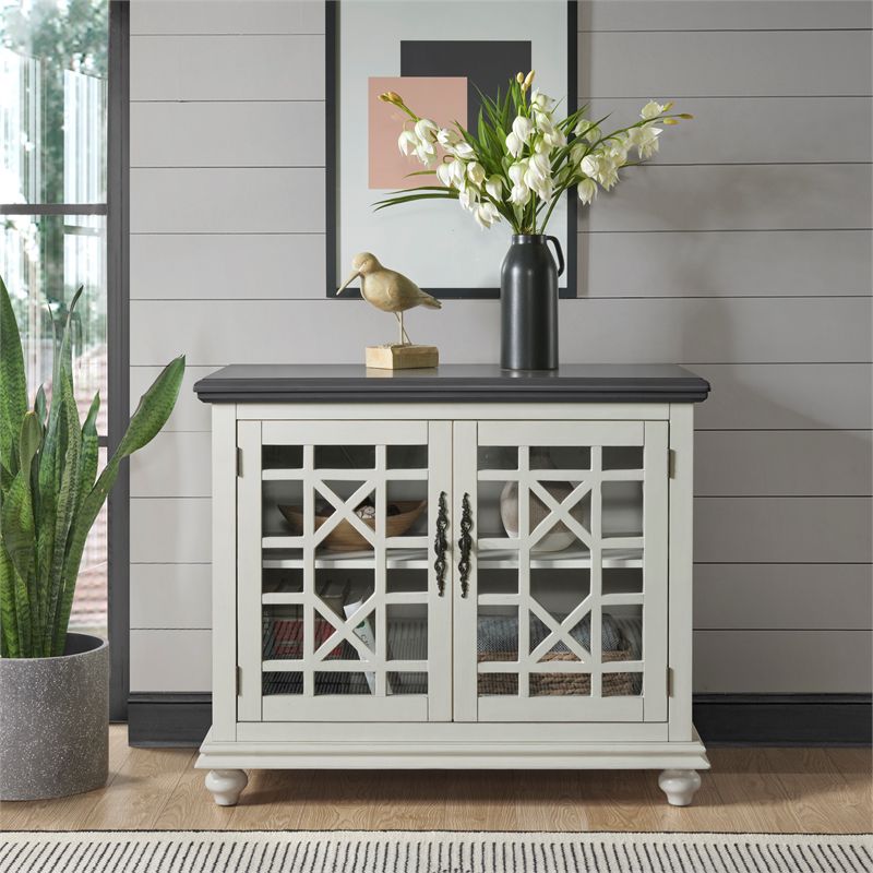 Martin Svensson Home Elegant Small Spaces TV Stand White with Gray Top, 2 of 9