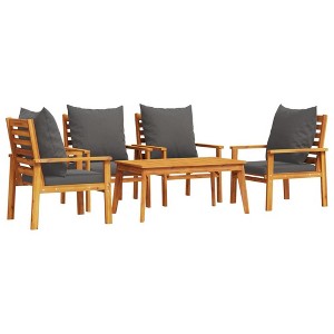 vidaXL 5 Piece Patio Lounge Set - Solid Acacia Wood Outdoor Furniture with Cushions - Scandinavian Style - 1 of 4