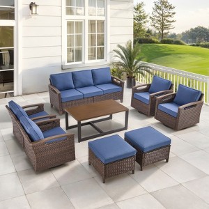 Belord Outdoor Patio Furniture Set, 8 Pieces All-Weather Wicker Outdoor Furniture with Swivel Patio Chairs Set of 4, Outdoor Patio Conversation Set - 1 of 4