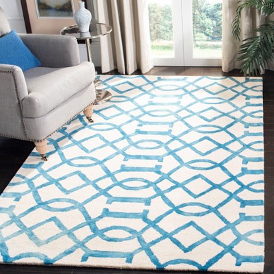 Ivory & Turquoise Hand-Tufted Wool 8' x 10' Area Rug