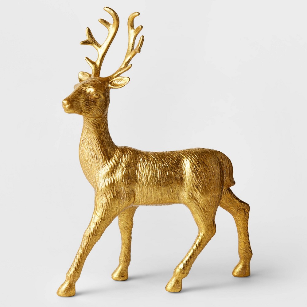 12.5" Plastic Standing Deer Decorative Figurine Gold - Wondershop