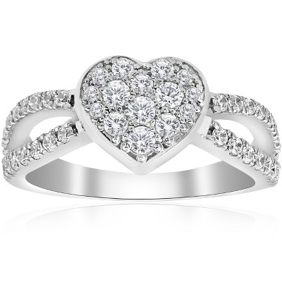 Pompeii3 3/4 Ct Heart Shape Pave Diamond Engagement Ring 10k White Gold ...