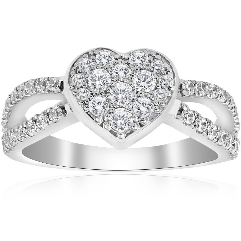 Pompeii3 3/4 ct Heart Shape Pave Diamond Engagement Ring 10k White Gold, 1 of 5