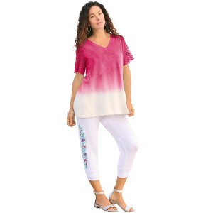 Roaman's Lace-Sleeve Ombre Slub Tee - 1 of 4