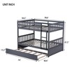 Gulches Full Over Full Rubber Wood Bunk Bed with Trundle, Ladder and Guardrails, Convertible to 2 Full Size Beds, with Twin Size Trundle ,Dark Grey - 4 of 4