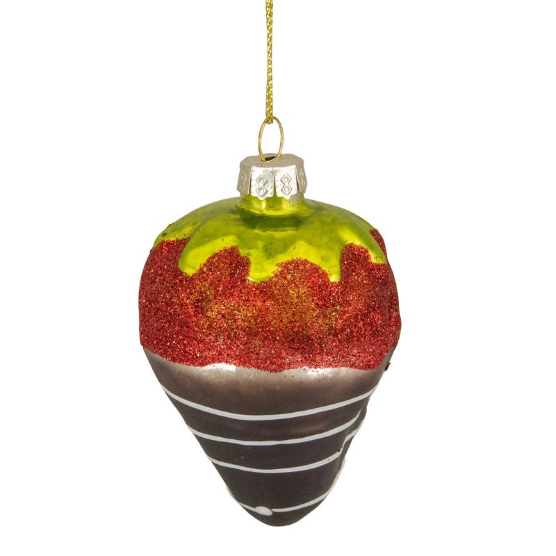 Northlight 2.75" Chocolate Covered Glittered Strawberry Christmas Glass Ornament, 3 of 4
