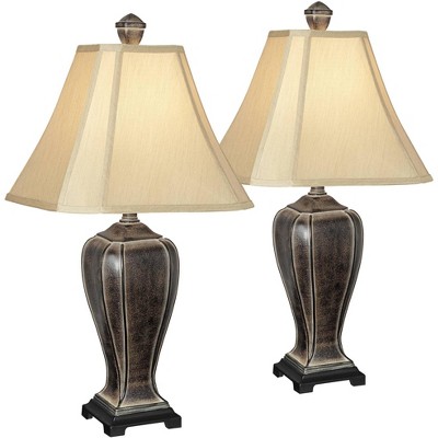 Regency Hill Traditional Table Lamps Set of 2 Desert Crackle Gold Jar Taupe Faux Silk Bell Shade for Living Room Family Bedroom