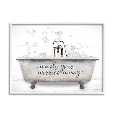 Stupell Industries Wash Your Worries Away Tub Bubbles Framed Giclee Art